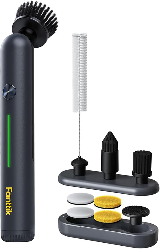 Fanttik G9 Nano Electric Spin Scrubber, Cordless Power Grout Brush, Type-C Fast Charging with LED Power Display, IPX7 Waterproof, 8 Replaceable Heads for Cleaning Grout, Corners, Crevices - Black