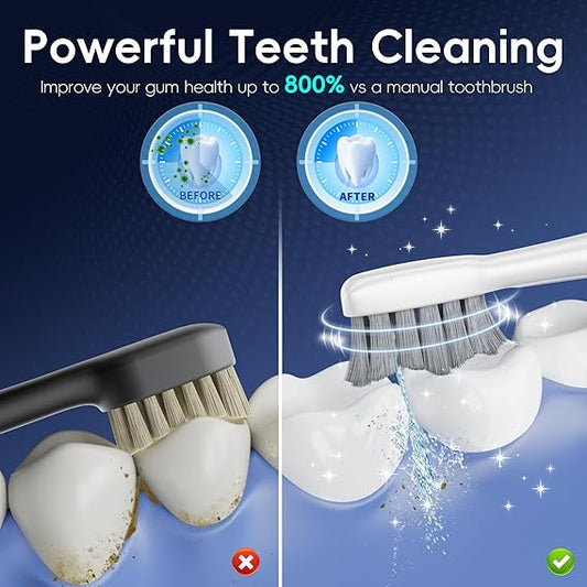 Electric Toothbrush with Water Flosser Combo, 3 Sonic Cleaning Modes, 5 Flossing Speeds, 4 Brush Heads, Portable Flossing Toothbrush for Adults Teeth Cleaning for Plaque Removal